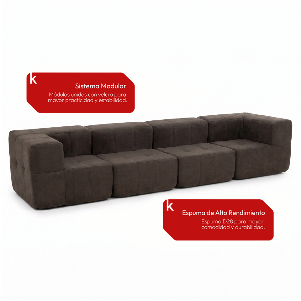 Sofá Modular 4 Piezas 340cm Bouclé Kappesberg Chocolate