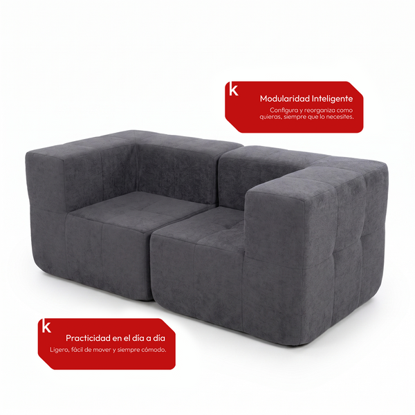 Sofá Modular 2 Piezas 172cm Bouclé Kappesberg Azul Titanio