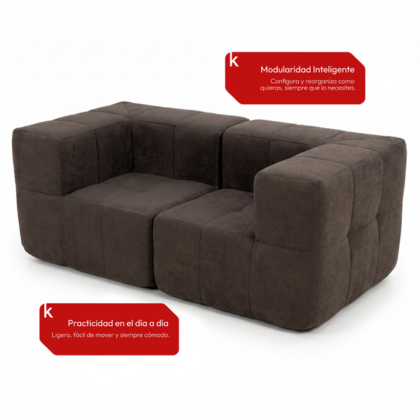 Sofá Modular 2 Piezas 172cm Bouclé Kappesberg Chocolate