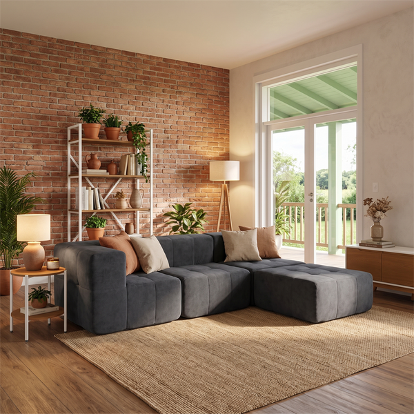 Sofá Modular 4 Piezas 340cm Kappesberg Azul Titanio