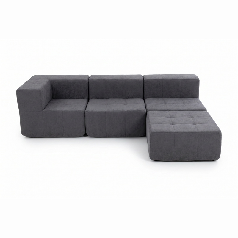 Sofá Modular 4 Piezas 340cm Bouclé (Esquinero + 2 Rectos + Puff) Kappesberg Azul Titanio