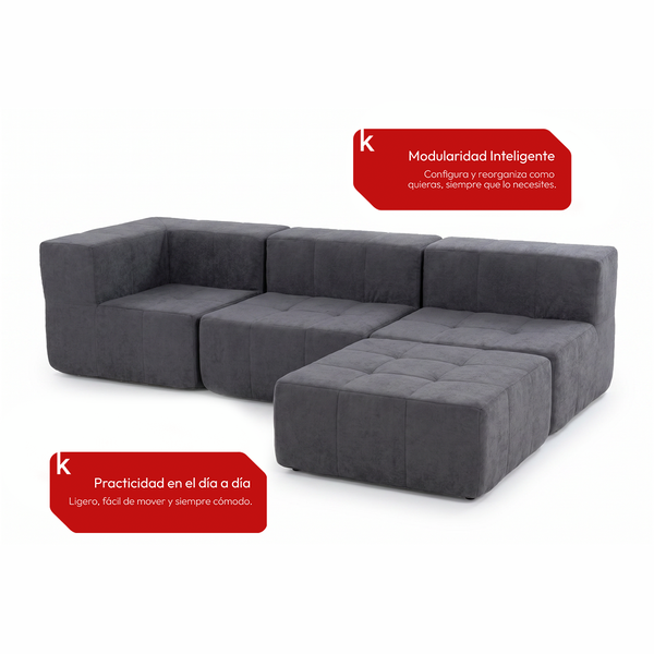 Sofá Modular 4 Piezas 340cm Kappesberg Azul Titanio