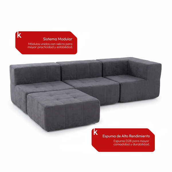 Sofá Modular 4 Piezas 340cm Kappesberg Azul Titanio