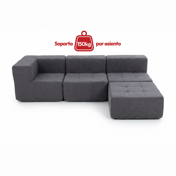 Sofá Modular 4 Piezas 340cm Kappesberg Azul Titanio