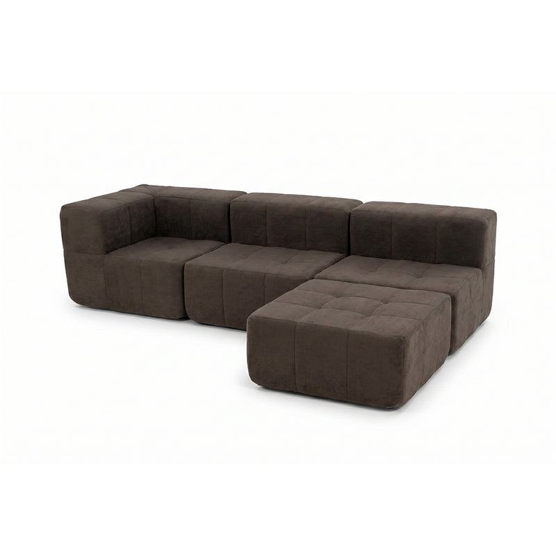 Sofá Modular 4 Piezas 340cm Bouclé (Esquinero + 2 Rectos + Puff) Kappesberg Chocolate