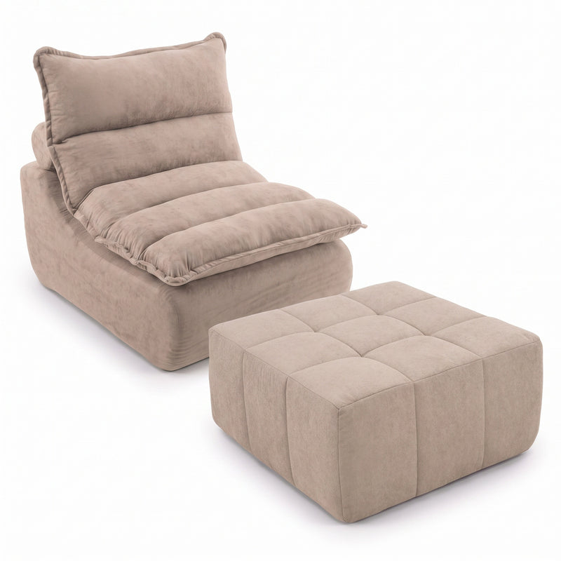 Sillón con Puff Bouclé Respaldo Regulable Kappesberg Beige