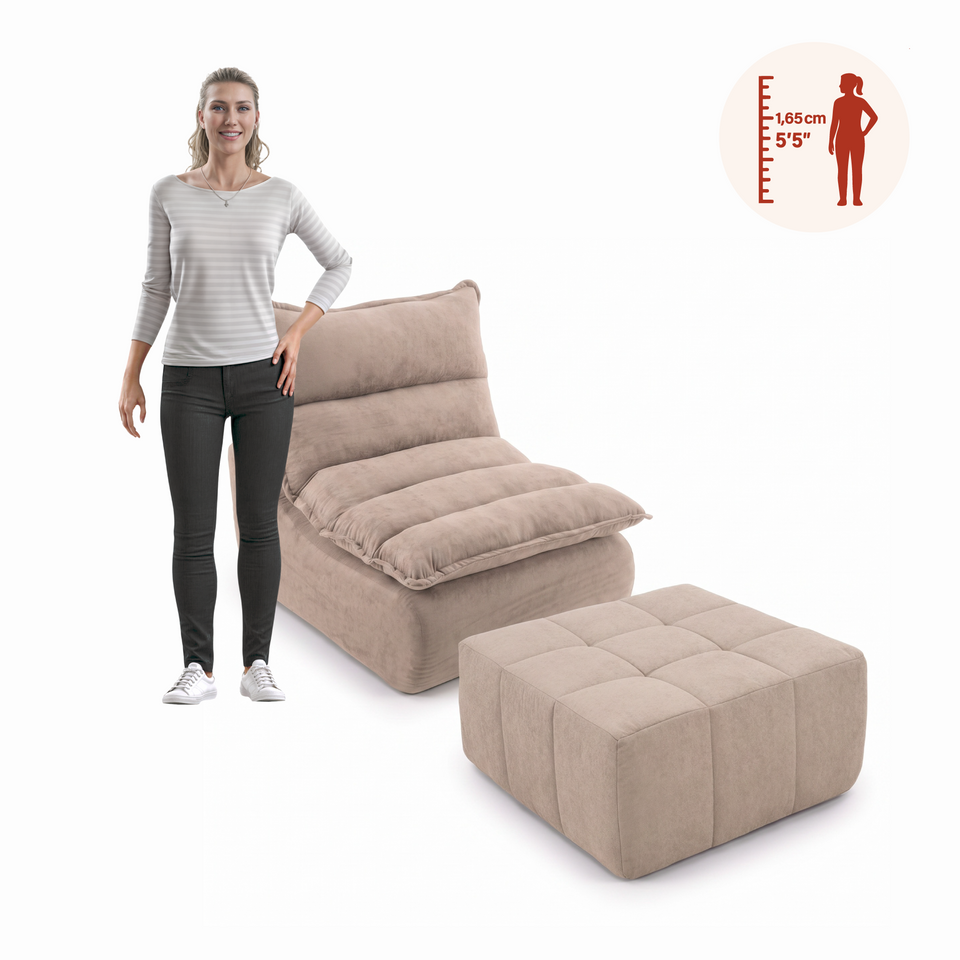Sillón con Puff Bouclé Respaldo Regulable Kappesberg Beige