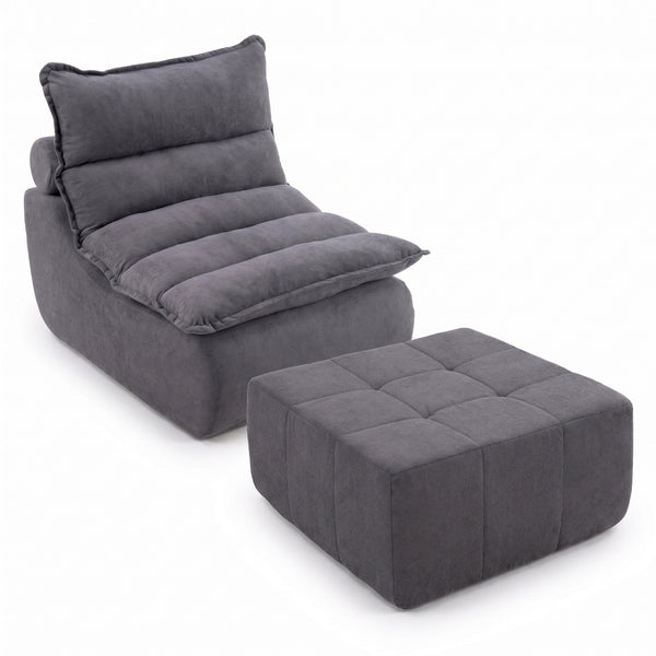 Sillón con Puff Bouclé Respaldo Regulable Kappesberg Gris
