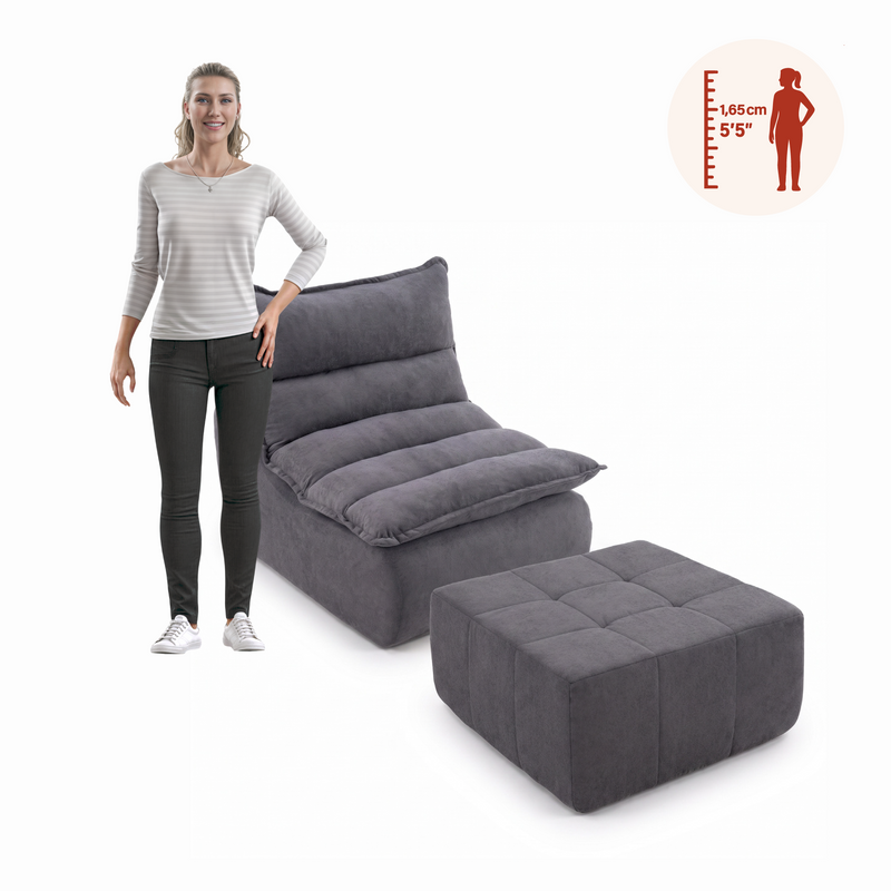 Sillón con Puff Bouclé Respaldo Regulable Kappesberg Gris