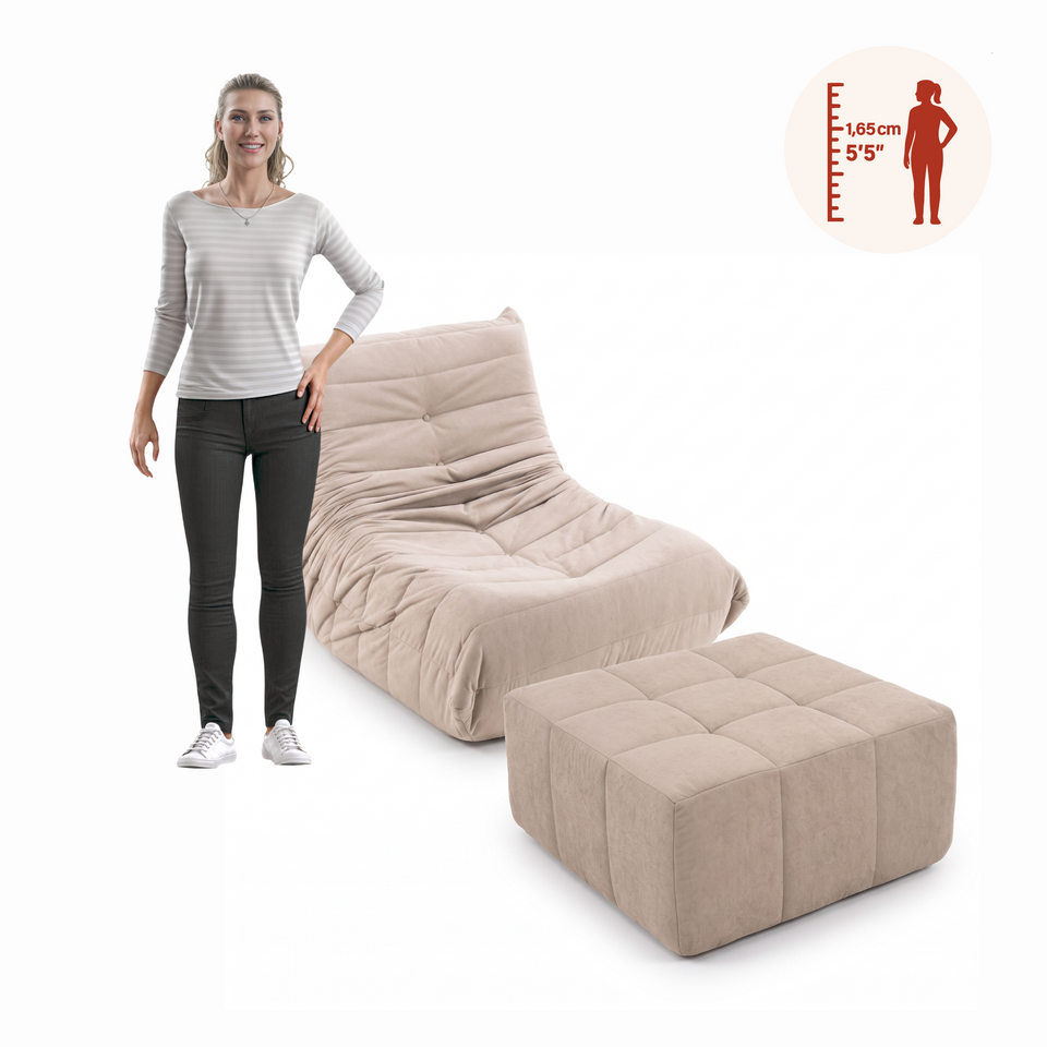 Sillón con Puff Bouclé Respaldo Fijo Kappesberg Beige