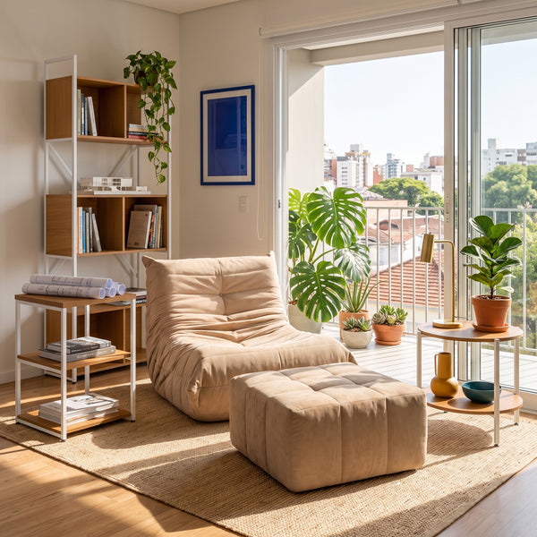 Sillón con Puff Bouclé Respaldo Fijo Kappesberg Beige