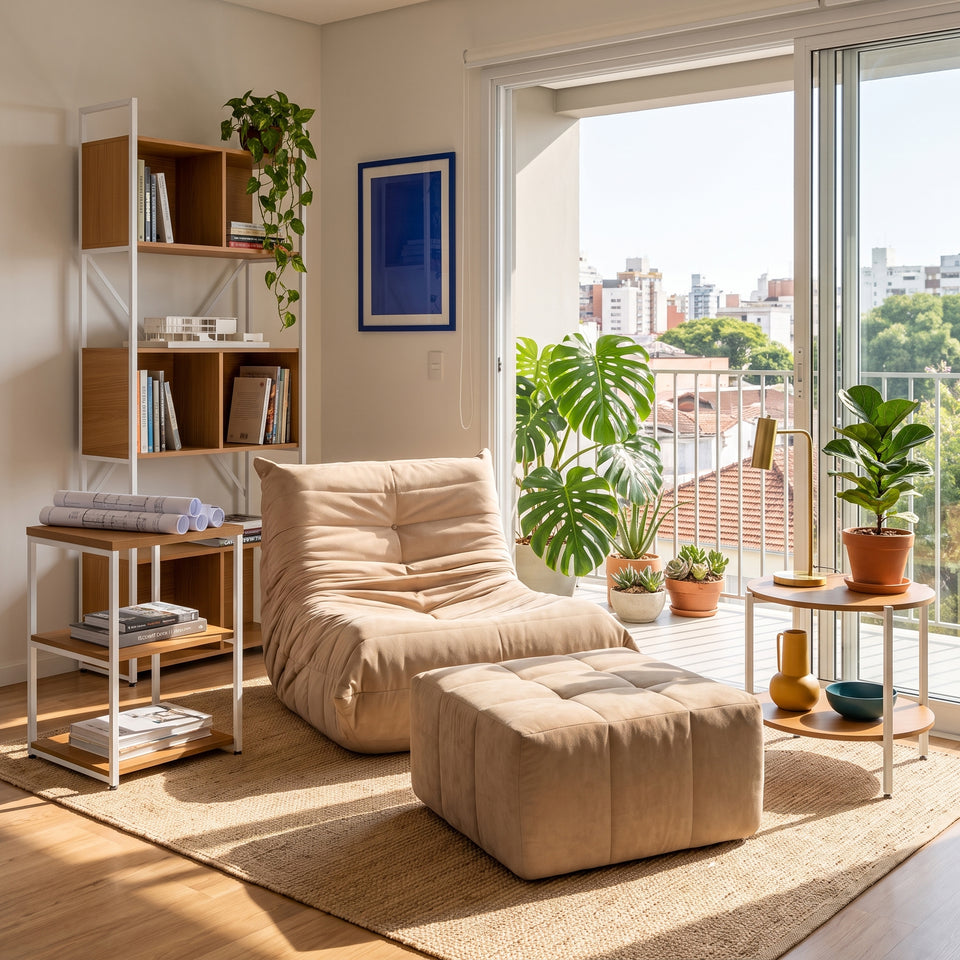Sillón con Puff Bouclé Respaldo Fijo Kappesberg Beige