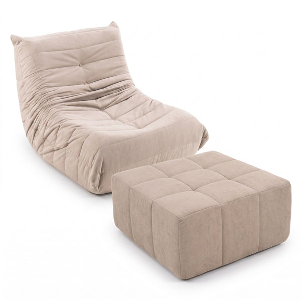 Sillón con Puff Bouclé Respaldo Fijo Kappesberg Beige