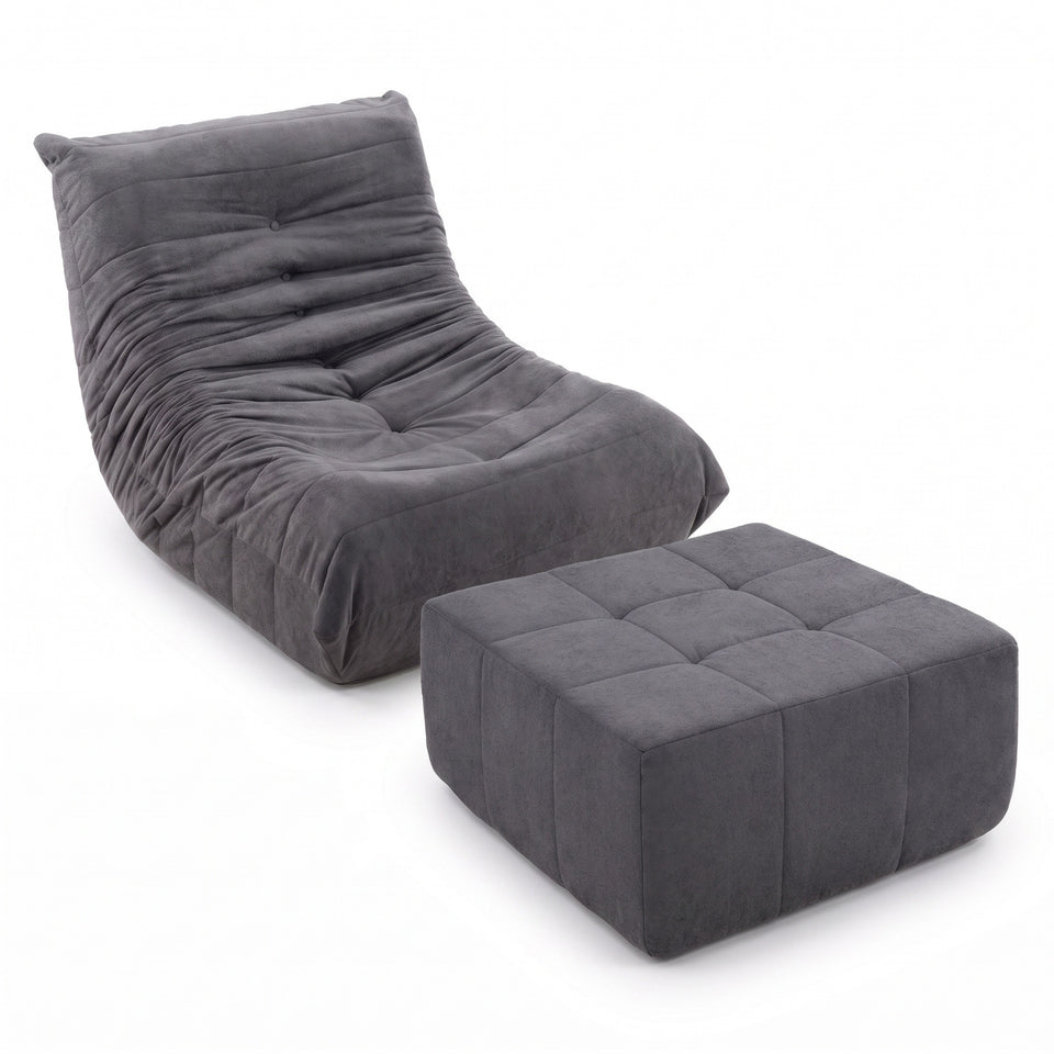 Sillón con Puff Bouclé Respaldo Fijo Kappesberg Gris