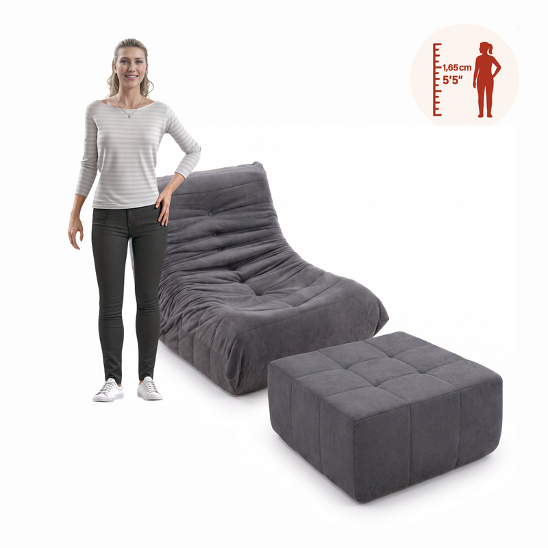 Sillón con Puff Bouclé Respaldo Fijo Kappesberg Gris