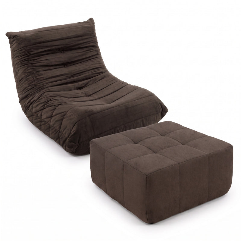 Sillón con Puff Bouclé Respaldo Fijo Kappesberg Chocolate