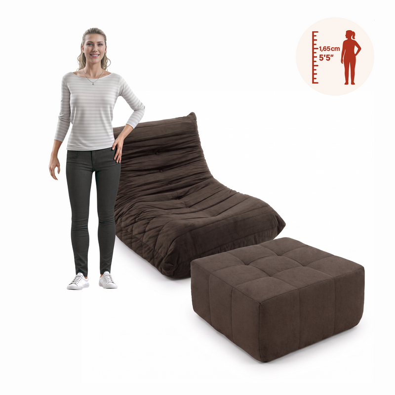 Sillón con Puff Bouclé Respaldo Fijo Kappesberg Chocolate