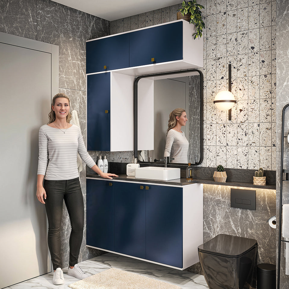 Vanitory Baño Kappesberg 120cm MDF Con Aéreos Blanco y Azul
