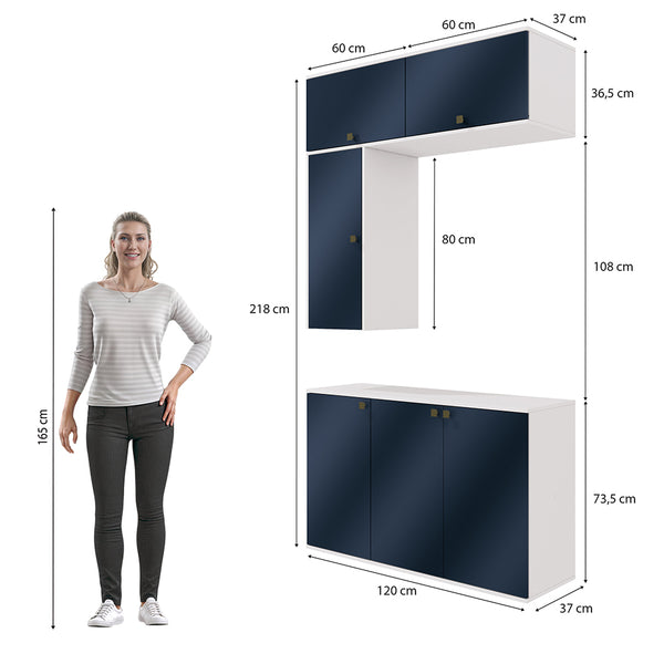 Vanitory Baño Kappesberg 120cm MDF Con Aéreos Blanco y Azul