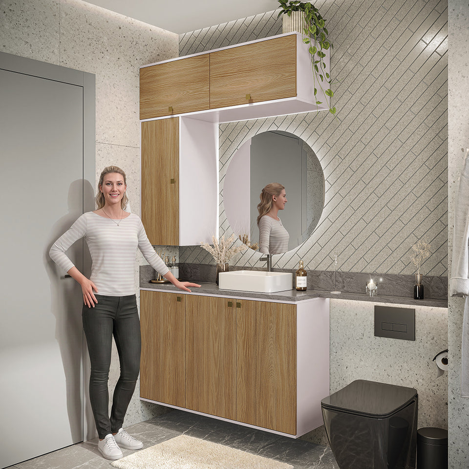 Vanitory Baño Kappesberg 120cm MDF Blanco y Marrón