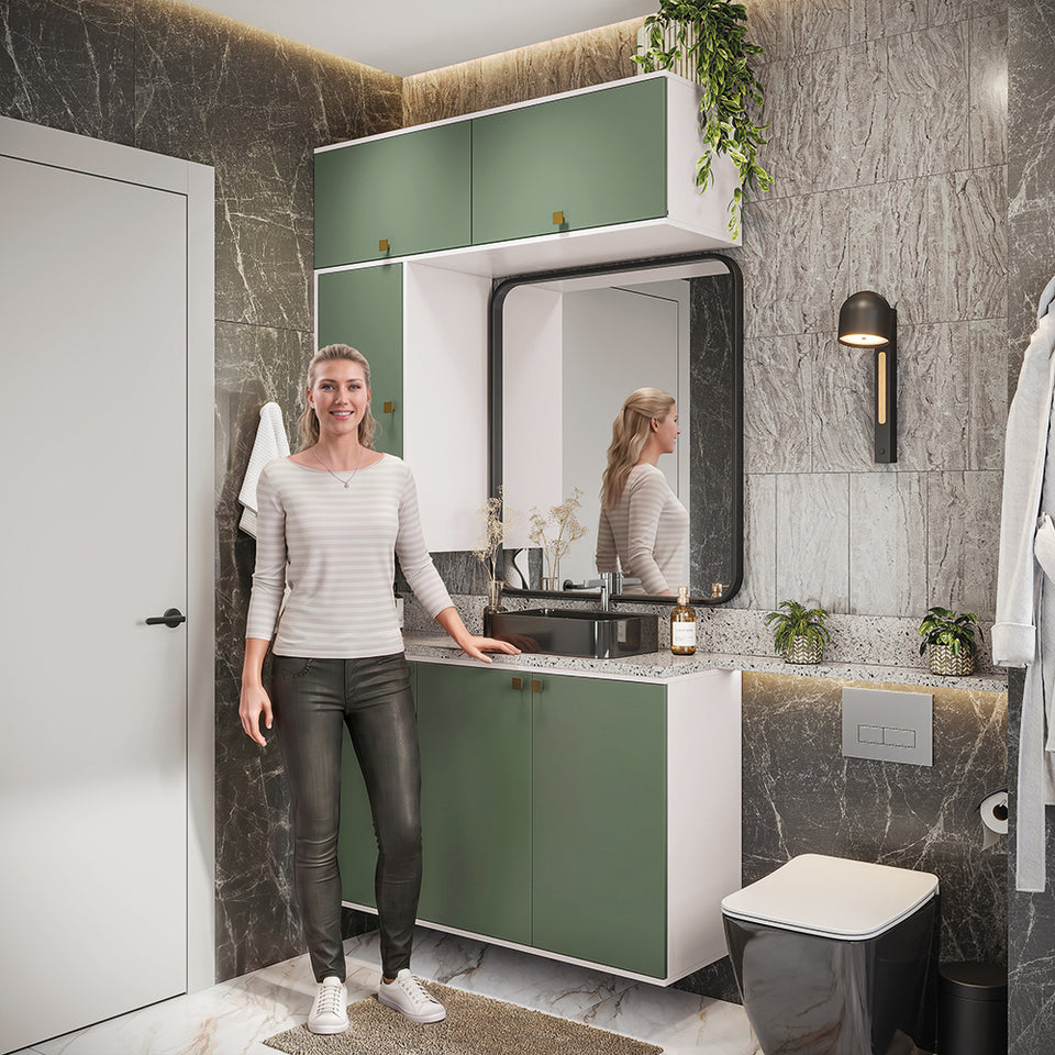 Vanitory Baño Kappesberg 120cm MDF Blanco y Verde