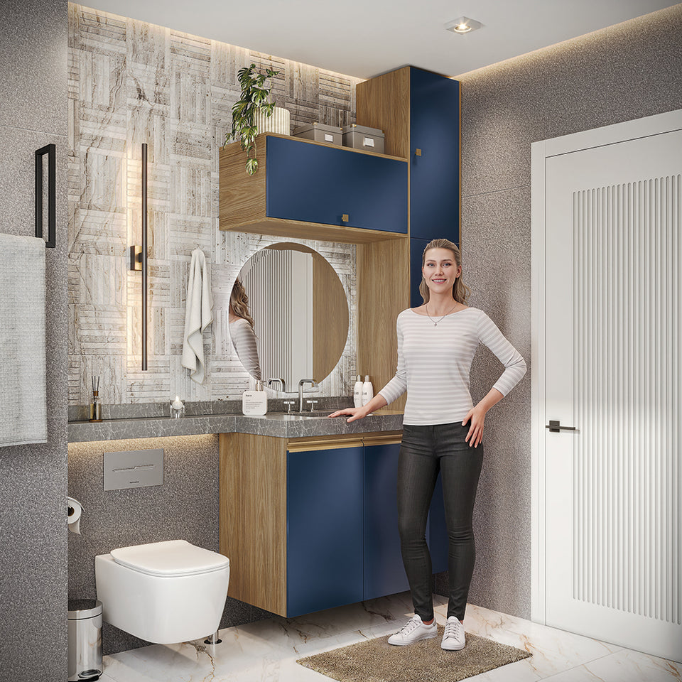 Vanitory Baño Kappesberg 116cm MDF Marrón y Azul