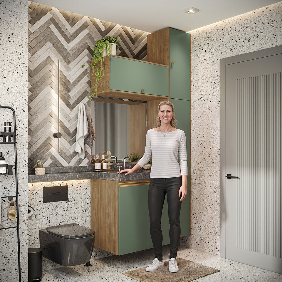 Vanitory Baño Kappesberg 116cm MDF Marrón y Verde