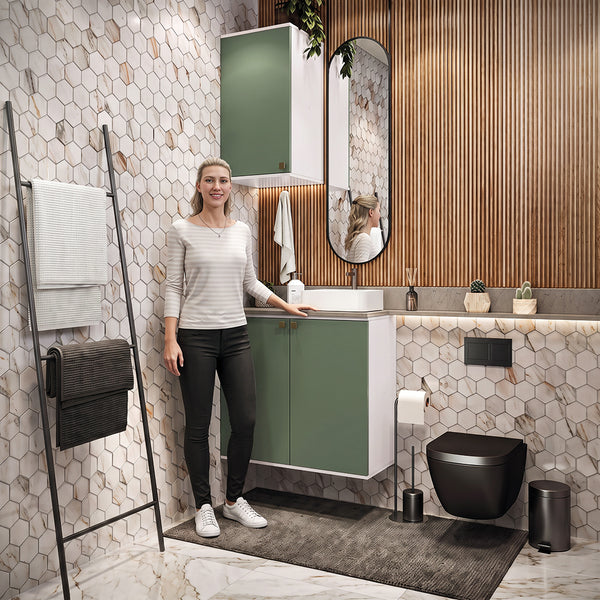 Vanitory Baño Kappesberg 80cm MDF Blanco y Verde