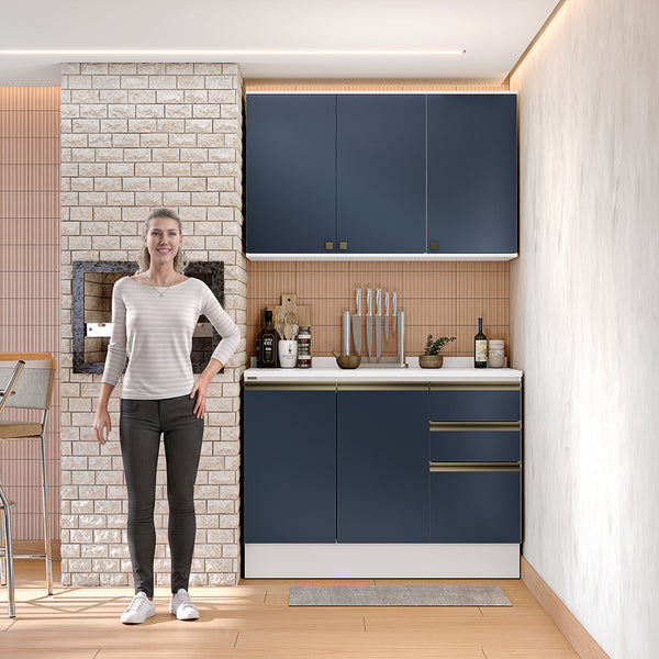 Alacena Cocina Kappesberg 120cm MDF 5 Puertas Blanco y Azul