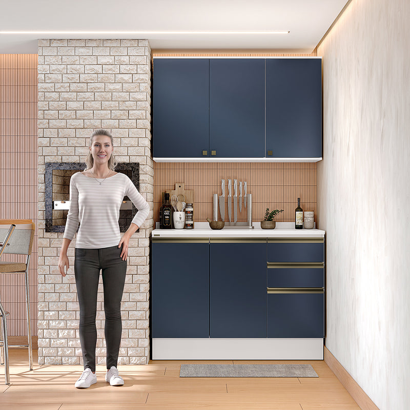 Alacena Cocina Kappesberg 120cm MDF 5 Puertas Blanco y Azul