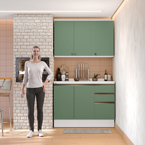 Alacena Cocina Kappesberg 120cm MDF 5 Puertas Blanco/Verde