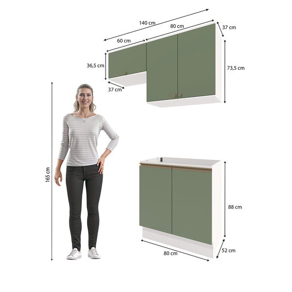Lavadero Kappesberg 140cm MDF Con Aéreos Blanco y Verde