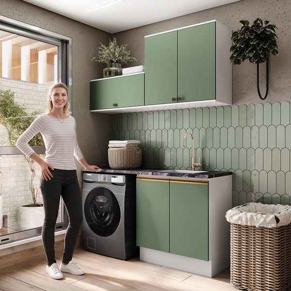 Lavadero Kappesberg 160cm MDF Con Aéreos Blanco y Verde