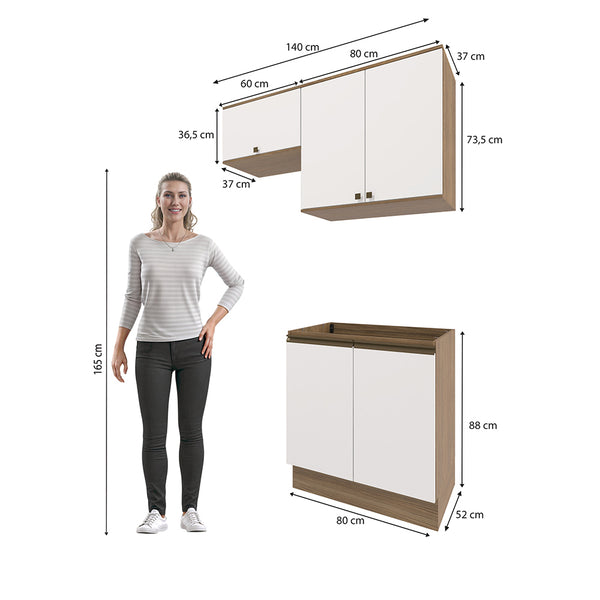 Lavadero Kappesberg 140cm MDF Con Aéreos Marrón y Blanco