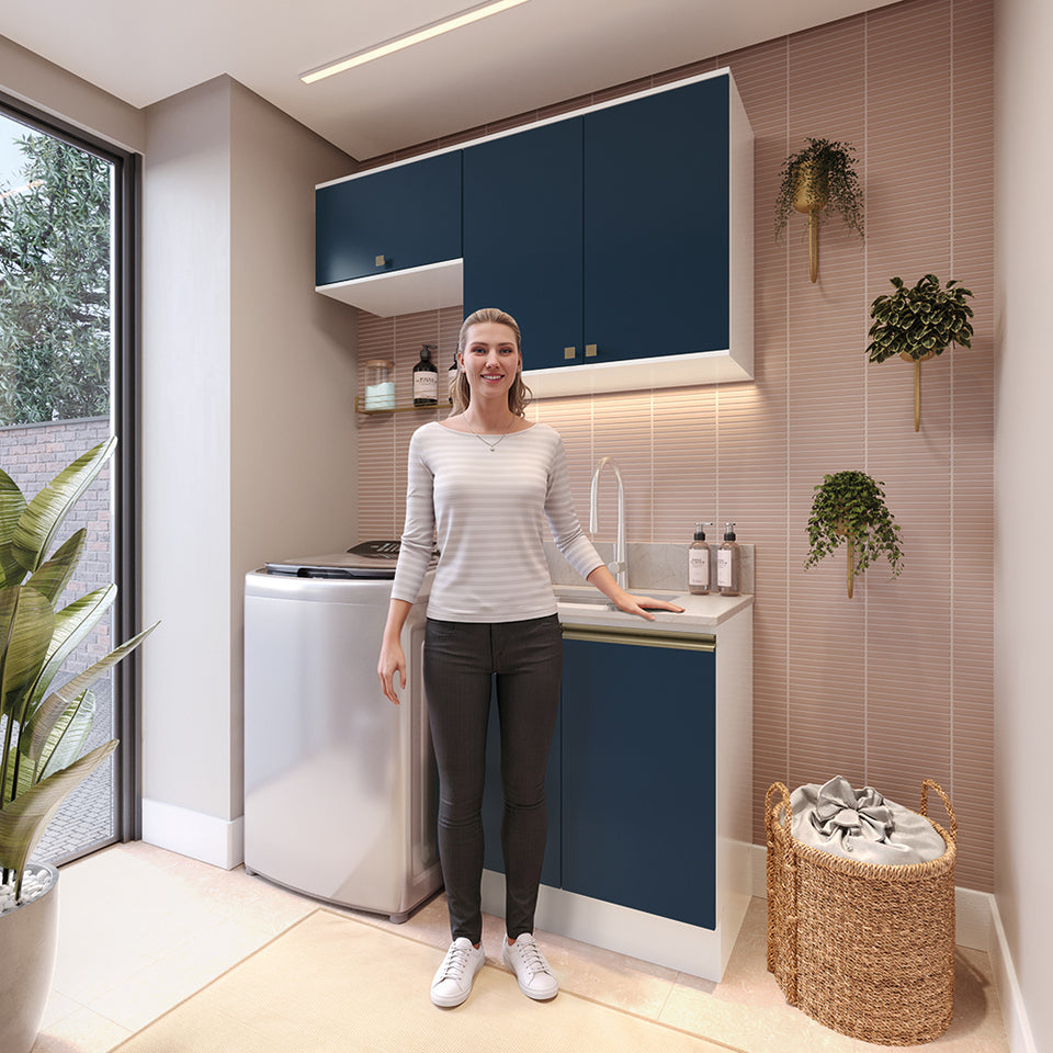 Lavadero Kappesberg 140cm MDF Con Aéreos Blanco y Azul