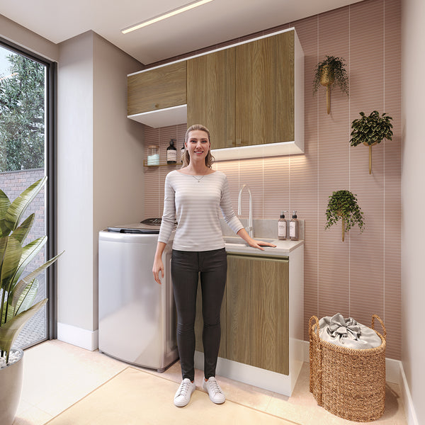 Lavadero Kappesberg 140cm MDF Con Aéreos Blanco y Marrón