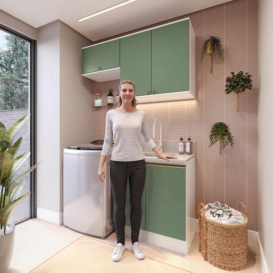Lavadero Kappesberg 140cm MDF Con Aéreos Blanco y Verde