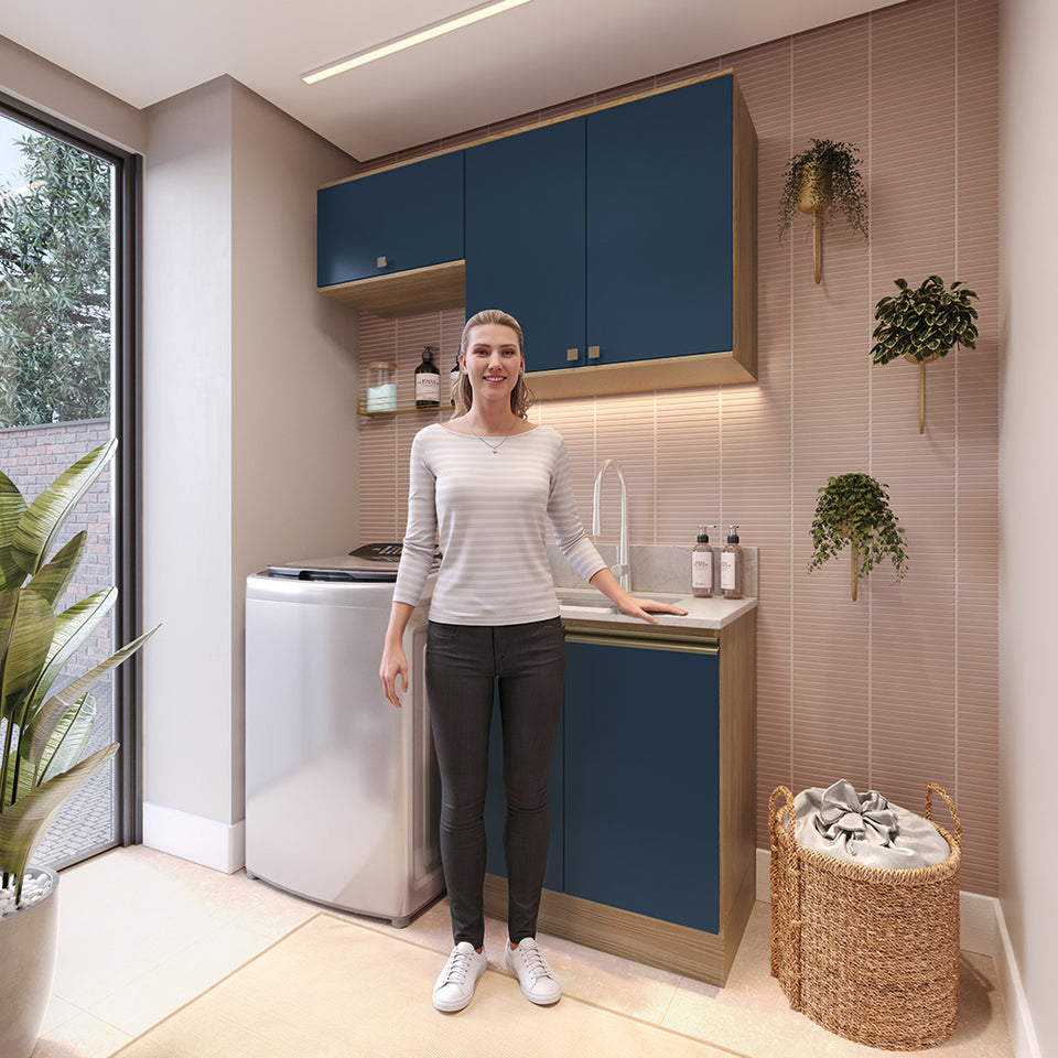 Lavadero Kappesberg 140cm MDF Con Aéreos Marrón y Azul