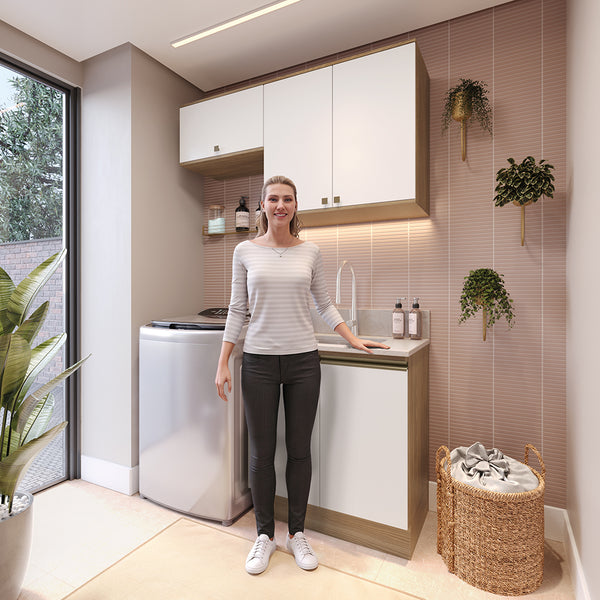 Lavadero Kappesberg 140cm MDF Con Aéreos Marrón y Blanco