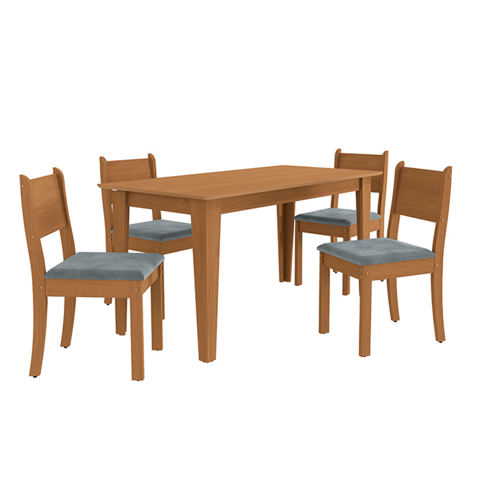 Juego Comedor Kappesberg 1.6m con 4 Sillas Cora Canela/Gris