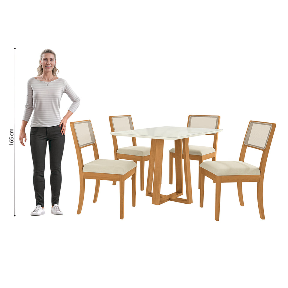 Comedor 120cm 4 Sillas Madera Maciza Kappesberg Roble/Arena
