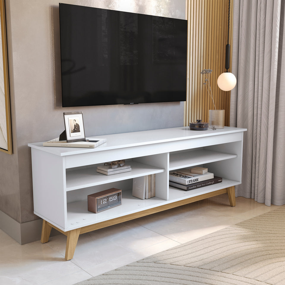 Rack TV 65" 150cm con Estantes Kappesberg Blanco y Roble