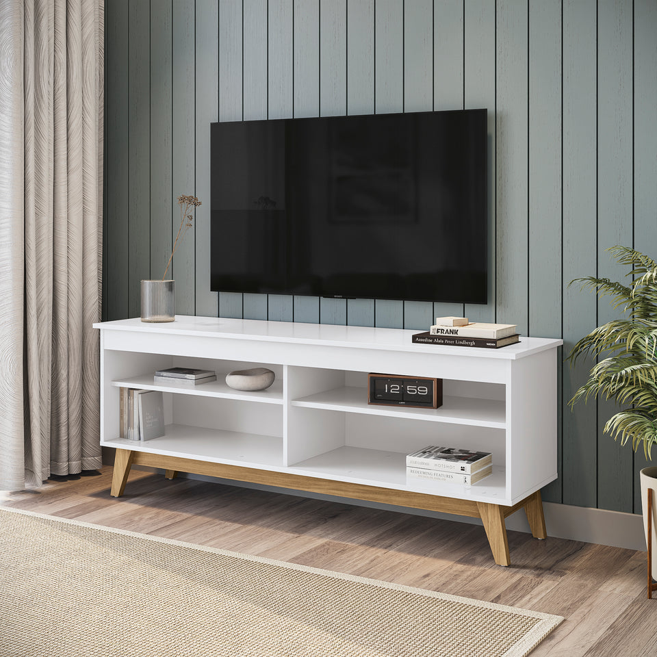 Rack TV 65" 150cm con Estantes Kappesberg Blanco y Roble