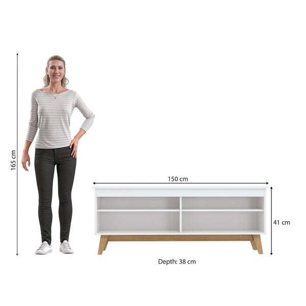 Rack TV 65" 150cm con Estantes Kappesberg Blanco y Roble