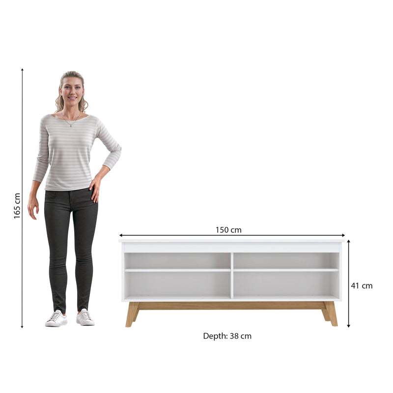 Rack TV 65" 150cm con Estantes Kappesberg Blanco y Roble