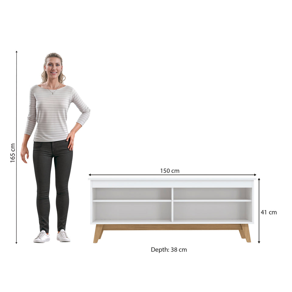 Rack TV 65" 150cm con Estantes Kappesberg Blanco y Roble