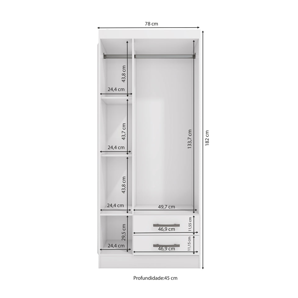 Placard Ropero 3 Puertas 2 Cajones 182cm Kappesberg Blanco