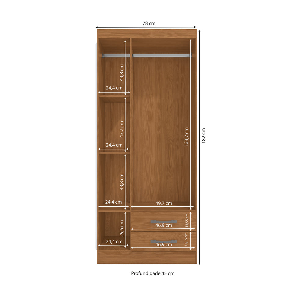 Placard Ropero 3 Puertas 2 Cajones 182cm Kappesberg Canela