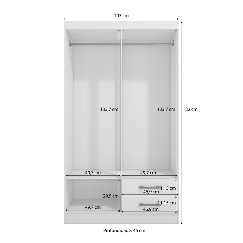 Placard Ropero 4 Puertas 2 Cajones 182cm Kappesberg Blanco