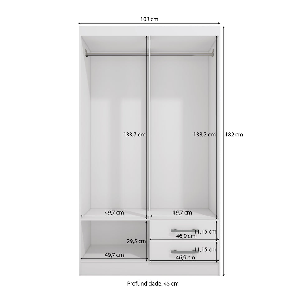 Placard Ropero 4 Puertas 2 Cajones 182cm Kappesberg Blanco